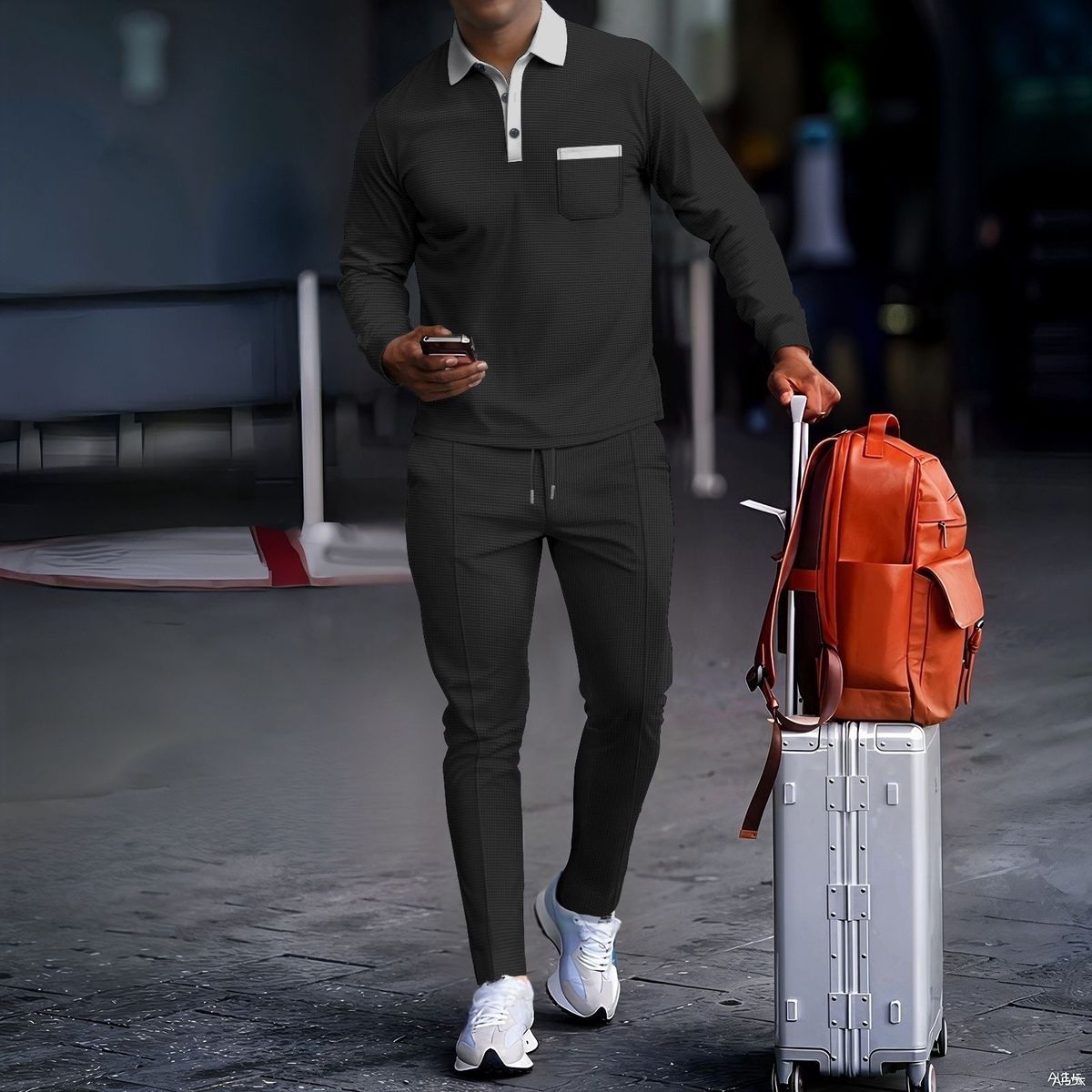 Men's Waffle-Knit Casual Set - Breathable Long-Sleeve Shirt & Relaxed Pants (4 Colors, S-XXXL) | Versatile Office-to-Outdoor Wear_viptrois.com