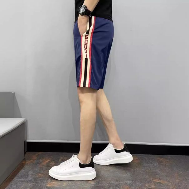 Men's Slim Fit Ice Silk Pants Trendy Striped Summer Outerwear Three-Point Shorts Popular Online Clothing_viptrois.com