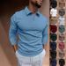 Men's Clothing Autumn Fitness Leisure Stand Up Collar Long Sleeved Vertical Striped V Neck Polo Shirt_viptrois.com