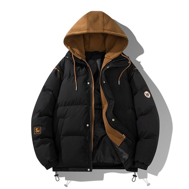 Men's Clothing Winter Cotton Coat With Hood Fake Two Piece Thick Warm Cotton Coat Men's Winter Clothing Men's Cotton Coat_viptrois.com
