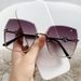 New frameless cut edge women's fashion, with a large metal frame and gradient purple light sunglasses for driving_viptrois.com