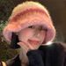 Dopamine color blocked striped plush knitted fisherman for women, 2024 autumn and winter warm woolen hat, big head_viptrois.com