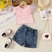 Mother & Kids New Autumn Style Girl's Long-sleeved Round Neck Waist Top And Jeans Two-piece Set_viptrois.com