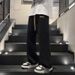 Black Jeans Trendy Style Loose Straight Leg Wide Leg Pants Midweight Polyester Spring Autumn Junior Senior High School Students Long Trousers_viptrois.com