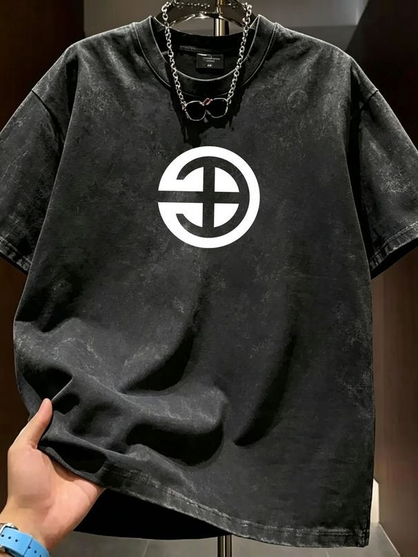 Vintage Minimalist Geometric Symbol Graphic 230G Washed Cotton Oversized T-Shirt Men's Casual Luxury Short Sleeve Summer Tee_viptrois.com
