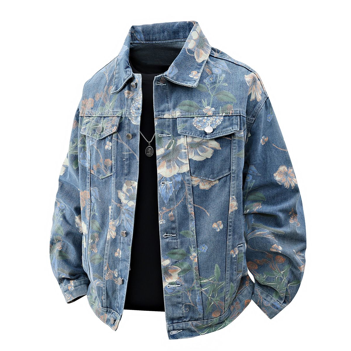 Men's Clothing Spring And Autumn Men's Denim Jacket Autumn Long Sleeve Floral Men's Tops New American Printed Fashion Brand Jacket Men_viptrois.com