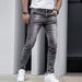 Cross-Border Hot-Selling Stretch Casual Solid Color Jeans Slim Fit Versatile Black Gray Dark Blue Men's Long Pants_viptrois.com