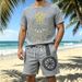 Men's Bamboo Linen Suit Viking Style Print Casual Crew Neck Short Sleeved Shirt And Shorts Summer Fashion_viptrois.com