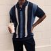 Men's Clothing Summer Breathable Hollow Vertical Stripes Color Matching Knitted Polo Shirt Version Of Light Mature New Design Lapel Short Sleeve Men_viptrois.com
