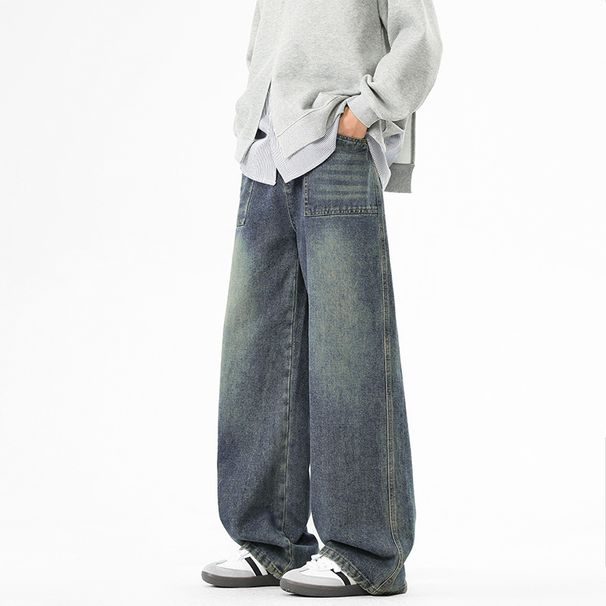 2025 Washed Denim Pants For Men's Four Seasons, New Loose Wide Design, Showing Height And Straight Leg Rest_viptrois.com