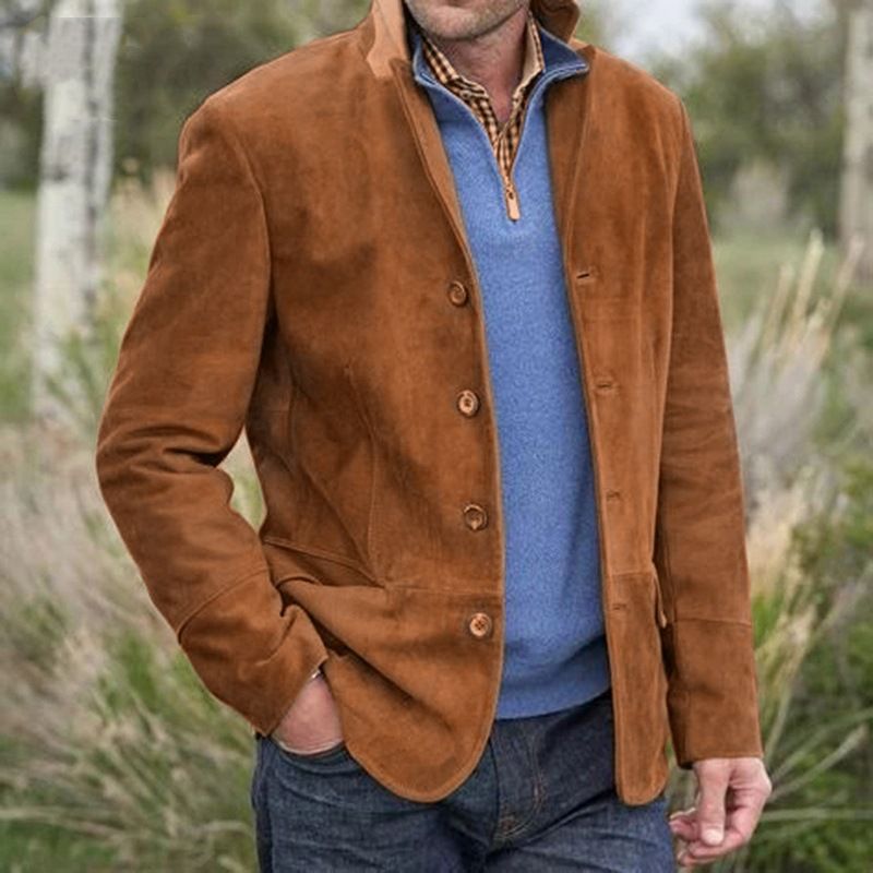 "Men's Retro Suede Lapel Casual Jacket – Vintage-Inspired Lightweight Coat – Khaki/Black/Army Green"_viptrois.com