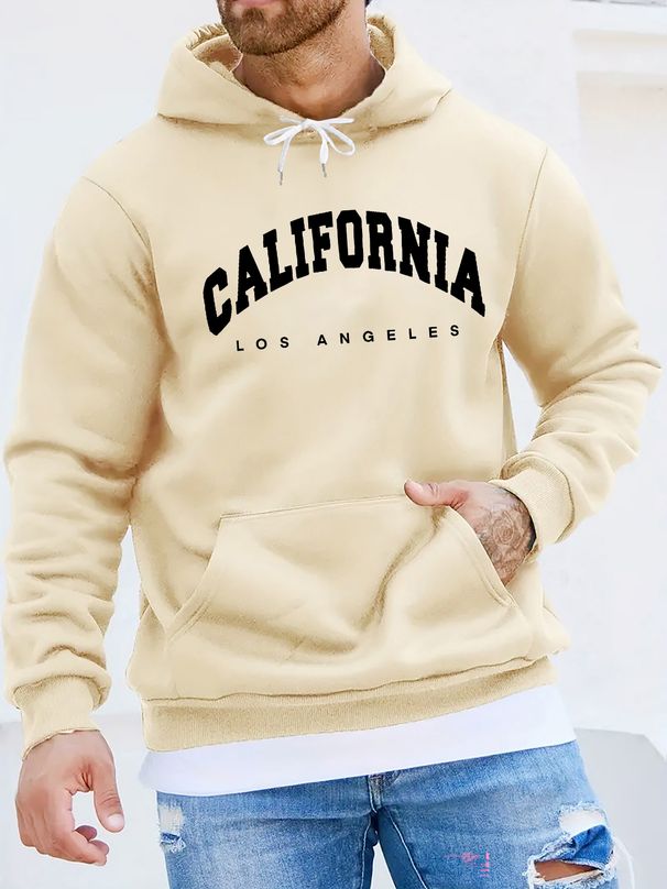Men's Autumn And Winter Casual Fashionable Loose Hooded Sweatshirt With California Letter Pattern Printed Warm Long Sleeved Pullover_viptrois.com
