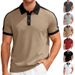 Men's Casual Sporty Polo Shirt - Breathable Knit Fabric, Relaxed Fit, Color Block Design, Short Sleeve, Versatile For Summer_viptrois.com