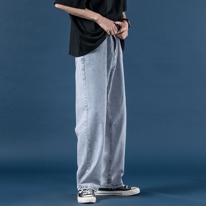 Men's Clothing Light Colored Jeans For Men, Loose And Fashionable, All Match Straight Leg Pants, Korean Style, Trendy Retro Wide Leg Floor Length_viptrois.com