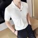 New Summer Men's Short Sleeve T-Shirt Sexy V-Neck Ice Silk Refreshing High Elastic Thin Solid Color Cuban Neck T-Shirt_viptrois.com