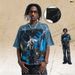 American Thunderbolt Cartoon Full-Print Washed Vintage Loose Fit One-Piece Cut Short Sleeve T-Shirt_viptrois.com