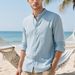 Men's Clothing Solid Color Men's Shirt Casual Cardigan Stand Collar Linen Loose Casual Retro Men's Shirt_viptrois.com
