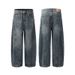 Men's Clothing Distressed Washed Scimitar Wide Leg Jeans For Men And Women Loose Drape Trendy Long Trousers_viptrois.com