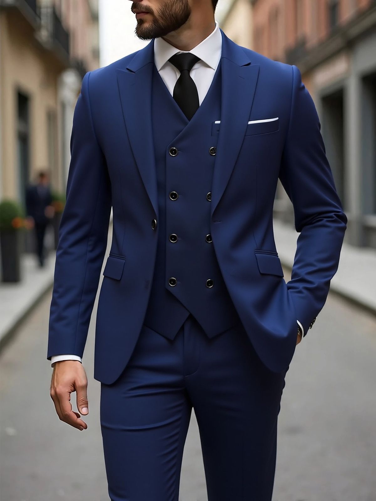 Men's Double-Breasted Suit Set 3-Piece Slim Fit Business & Wedding Blazer Vest Pants (13 Colors, US XXS-XXXL/Asian M-6XL)_viptrois.com