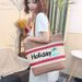 Women's Bags New Autumn And Winter Letter Embroidery Holiday Paper Straw Beach Bag Striped Contrast Woven Shoulder Bag Shopping Bag_viptrois.com