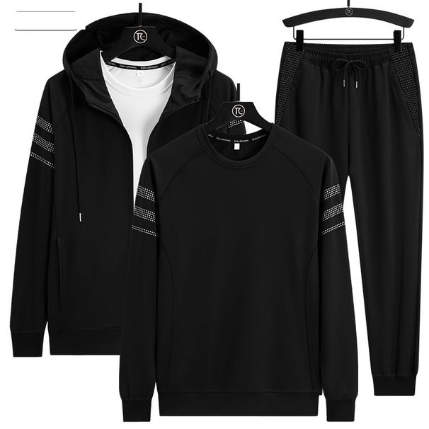 Men's Clothing Spring And Autumn Sports Leisure Suit Round Neck Pullover Hooded Cardigan Sweater Trendy Big Size Sweater Sweatpants Three_viptrois.com