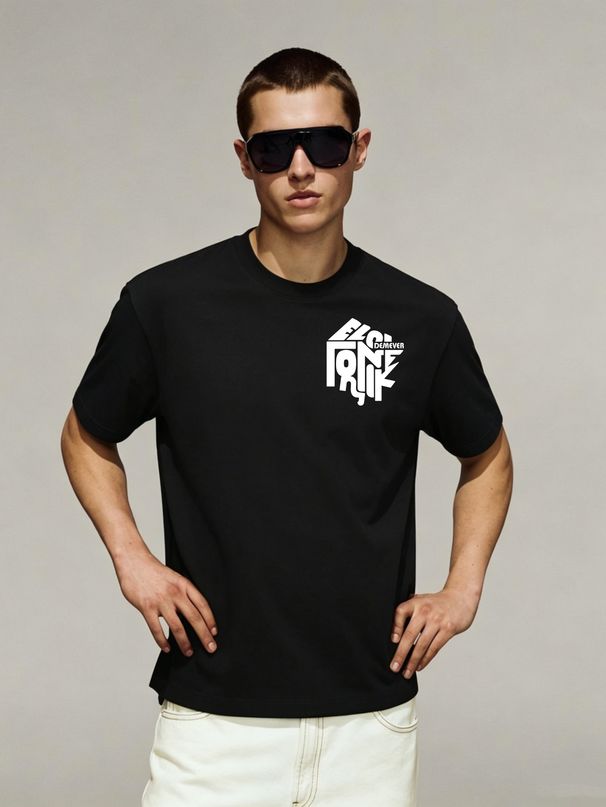 Trendy Typography Style Oversized Offset Letter Logo Printed T-Shirt Men's Trendy Short Sleeve Top_viptrois.com