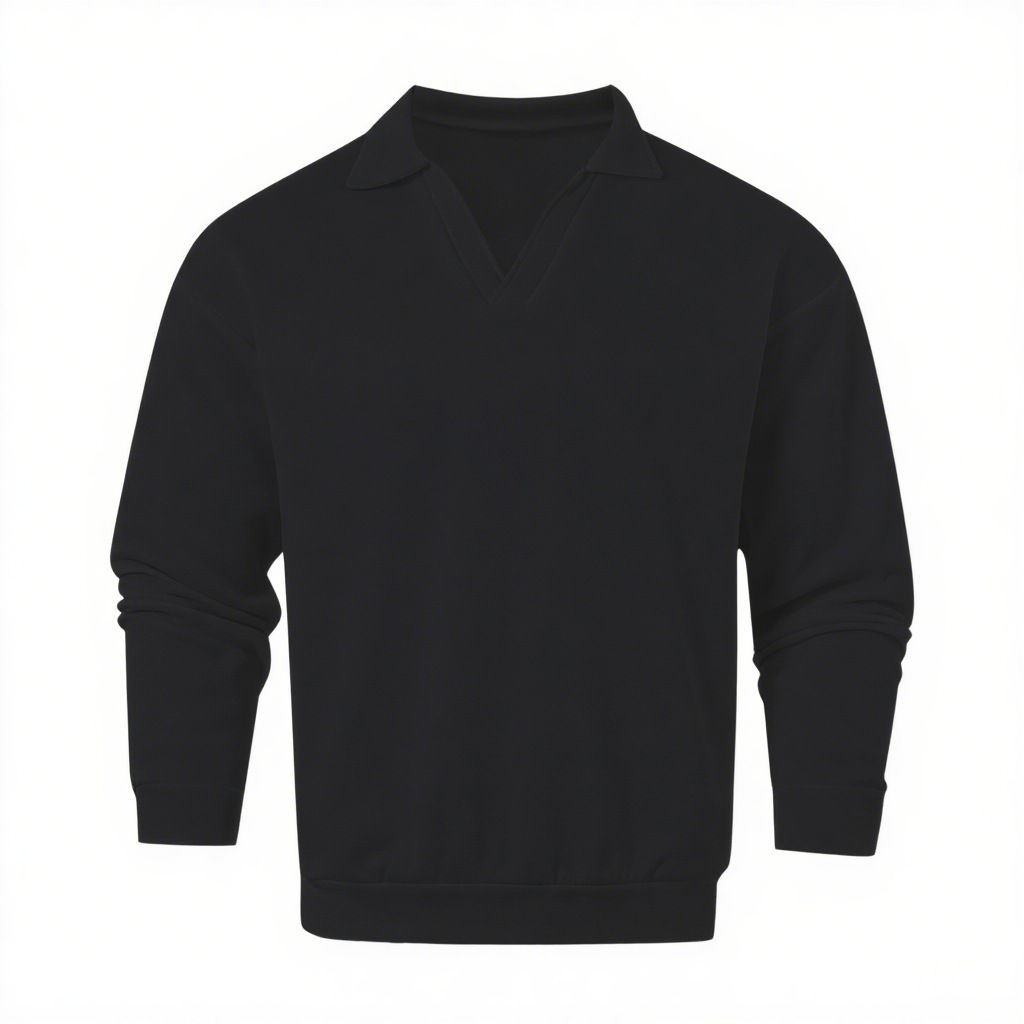 Men's Classic V-Neck Pullover Sweatshirt – Solid Color Long Sleeve Polyester Top (S-XXL, Black/Yellow)_viptrois.com