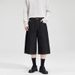 LKTM Men's Minimalist Wide Leg Cropped Jeans Loose Fit Raw Denim Unisex Cleanfit Shorts_viptrois.com