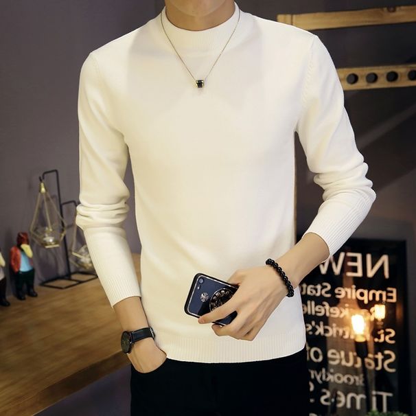 Pure Autumn Winter Sweater Mid-Neck Trendy Men's Fleece-Lined Thickened Base Shirt Slim Fit Half-High Neck Knitwear_viptrois.com