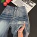 Men's American Retro Distressed Washed Ripped Denim Shorts Trendy Loose Straight Leg Five Point Casual Mid-Length Pants_viptrois.com