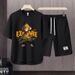 Men's Clothing 2024 Waffle Casual Summer Suit Men's Loose Teen Short sleeved T shirt Shorts Handsome Two piece Suit_viptrois.com