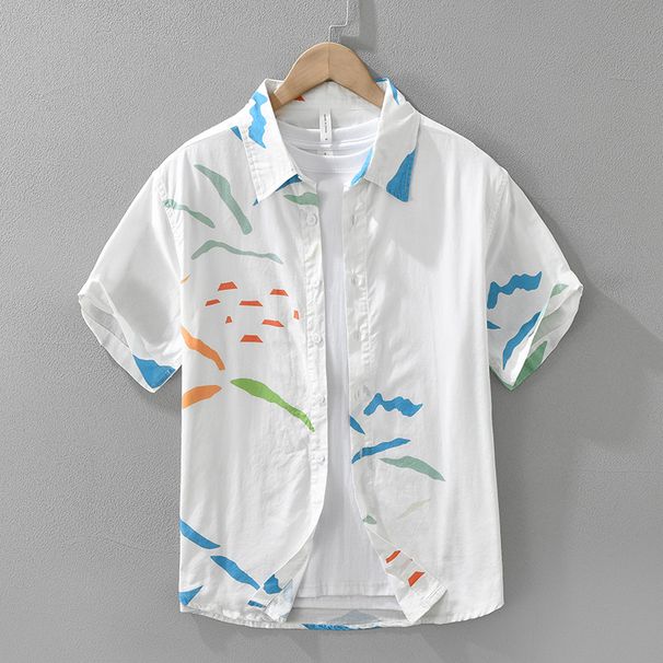 Printed Fresh Short Sleeved Shirt, Fashionable And Versatile, Artistic And Casual Loose Top, Men's Clothing_viptrois.com