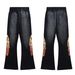 Men's Clothing trade autumn and winter new American high street sweatpants flame print loose sweatpants trousers_viptrois.com