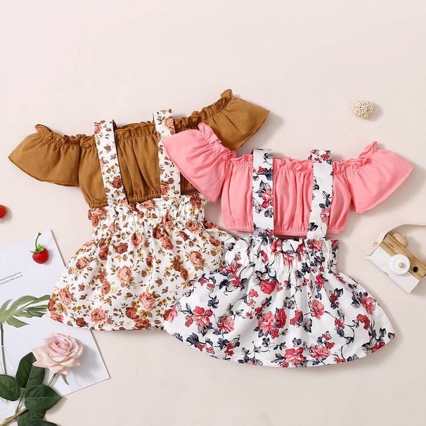 Ins Popular Baby Girl Dress Small Floral Print Suspender Skirt Two Piece Set_viptrois.com