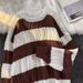 Men's Striped Knit Sweater – Oversized Crewneck Pullover With Contrast Color Blocking, Japanese Minimalist Style Casual Loose Fit_viptrois.com