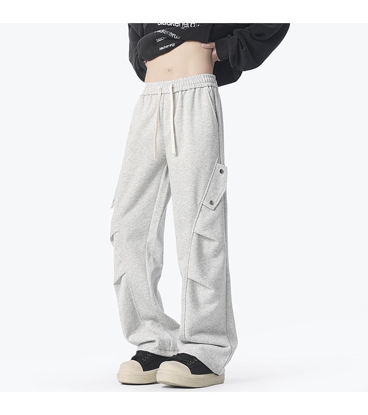 Retro Trendy Men's Pleated Drape Athletic Sweatpants Loose Fit Straight Leg Wide Leg Versatile Casual Pants Style_viptrois.com