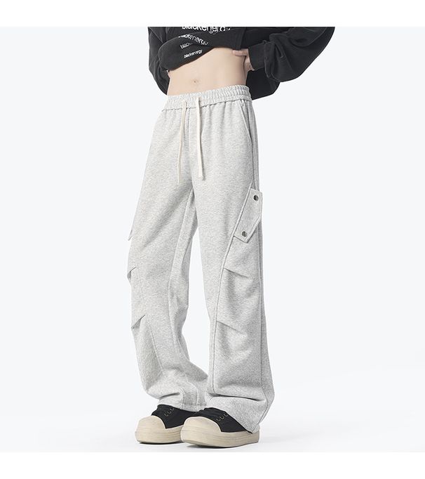 Retro Trendy Men's Pleated Drape Athletic Sweatpants Loose Fit Straight Leg Wide Leg Versatile Casual Pants Style_viptrois.com