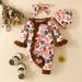 Mother & Kids Baby flower trumpet sleeve long leg romper newborn hat headscarf lace jumpsuit casual baby romper_viptrois.com