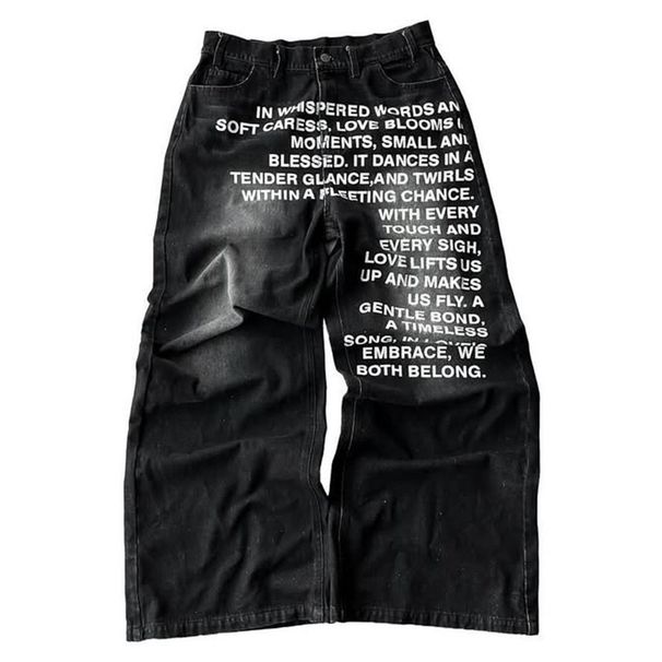 Loom Loom European And Cross-Border American Retro Letter Pattern Printed Washed Jeans Men's Loose Street Trend Straight Pants_viptrois.com