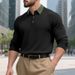 Men’s Ribbed Knit Polo Shirt – Relaxed Fit Long Sleeve Button-Up Casual T-Shirt (S-XXXL, French Textured Fabric)_viptrois.com