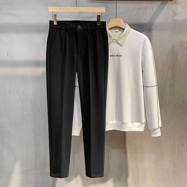 Woolen Pants Men's Autumn And Winter Straight-leg Suit Pants Men's Light And Mature Wind Trousers Trousers Thickened Warm Nine-point Casual Trousers_viptrois.com