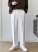 White Men's Suit Trousers Sophisticated Loose Straight Leg Wide Leg Floor Length Casual Versatile And Flowing Style for Autumn_viptrois.com