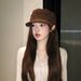 Casual Beret For Women, Versatile Spring And Autumn Octagonal Solid Color Suede Wrinkled Equestrian Flat Top Hat,_viptrois.com