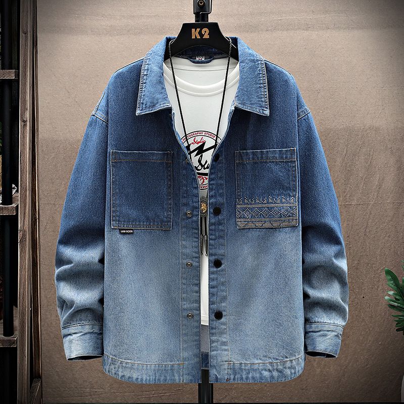 Men's Clothing Retro washed spring and autumn new style jacket, old men's denim jacket, loose trendy all match shirt top jacket_viptrois.com