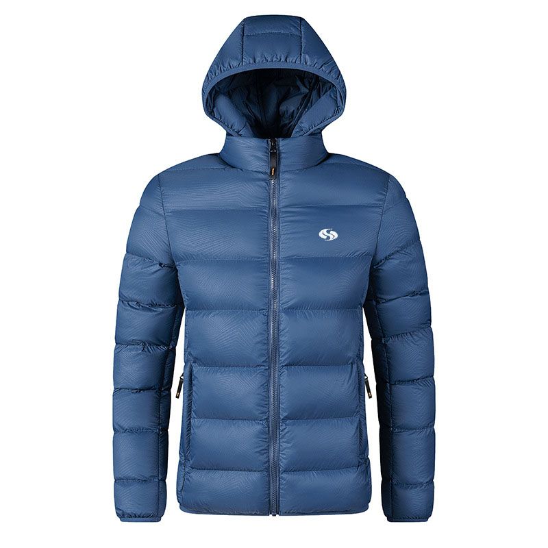 Men's Lightweight Short Puffer Jacket With S Letter Print, Casual Zip Up Hooded Coat For Men, Minimalist Style, Fall Winter 2025_viptrois.com