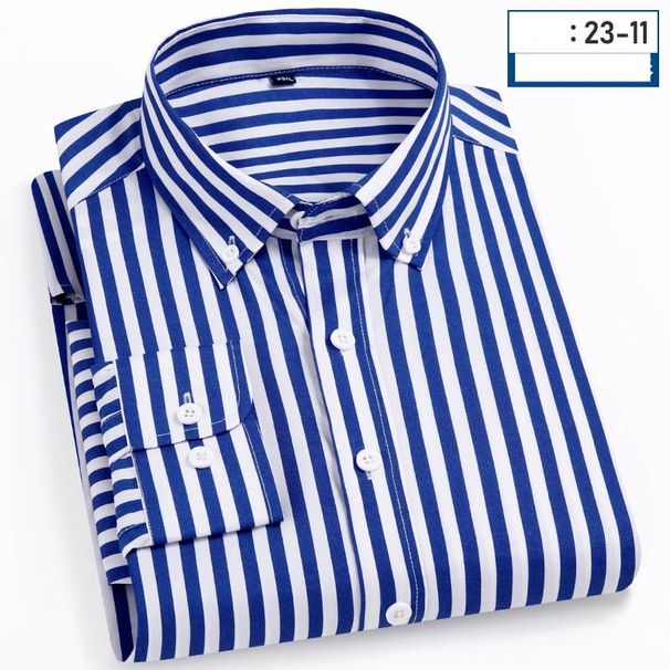 Men's Slim Fit Stretch Long Sleeve Shirt, Wrinkle-Resistant Business Casual Shirt With Striped Design, Comfortable & Stylish Korean-Inspired Top_viptrois.com