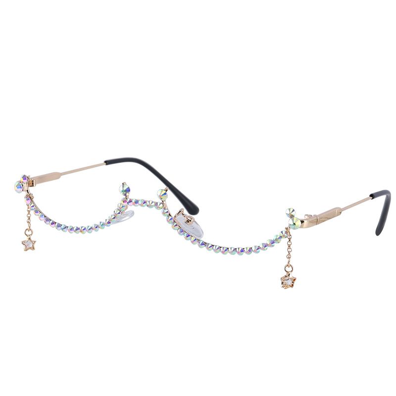 Trendy Lower Half Frame Glasses Water Drop Without Lens Ins Women's Pendant Rhinestone Decorative Dot Diamond Handmade Glasses Frame_viptrois.com