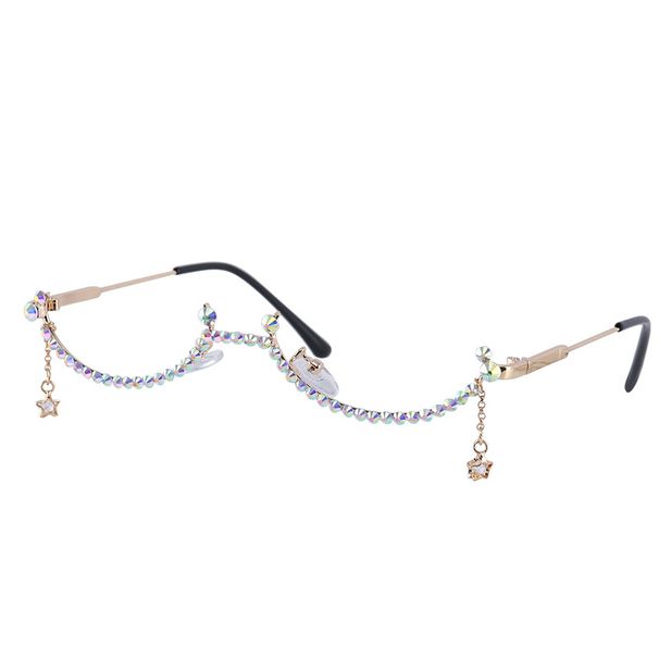 Trendy Lower Half Frame Glasses Water Drop Without Lens Ins Women's Pendant Rhinestone Decorative Dot Diamond Handmade Glasses Frame_viptrois.com