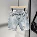 Summer New Light Blue Washed Simple And Versatile Denim Shorts, Men's Personalized Leather Label Decoration, Youth Five_viptrois.com