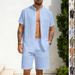 Men's Clothing Summer Linen Cardigan Shirt And Beach Shorts 2 Piece Casual Set Short Sleeved Clothing_viptrois.com